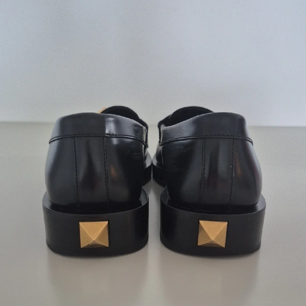 Valentino Garavani Women's Black Leather Loafers with Roman Studs, Size 38 - Picture 10 of 16
